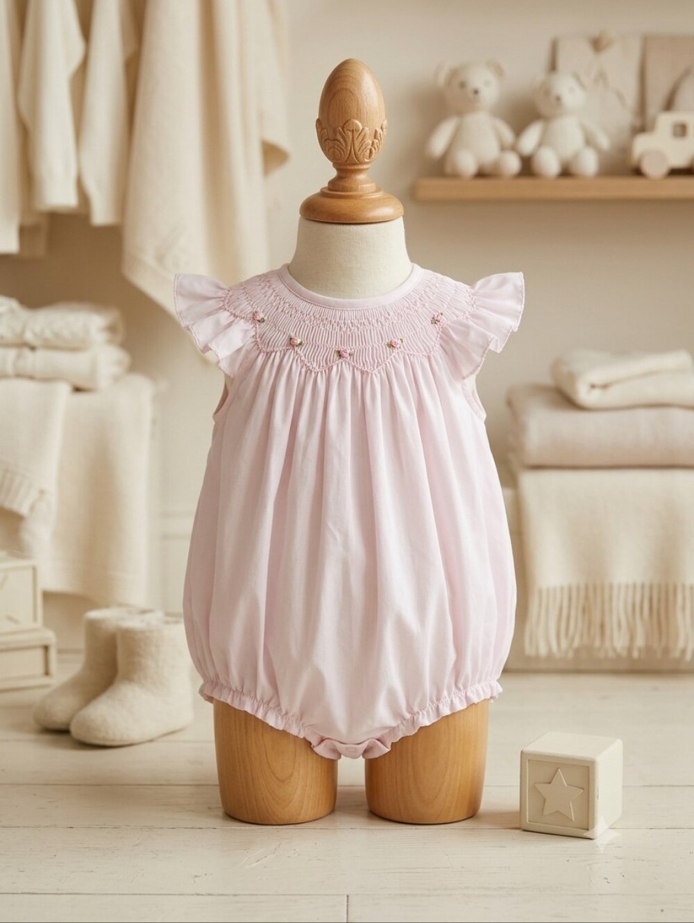 Petit Ami Pink Flutter Sleeve Bubble | Newborn